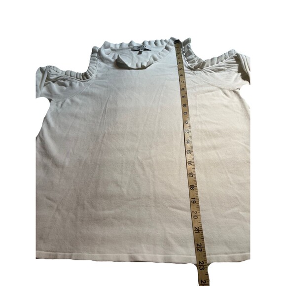 Milly White Sweater Top Knit Cold Shoulder Long Sleeve Ruffled Collar Feminine M - Picture 10 of 16